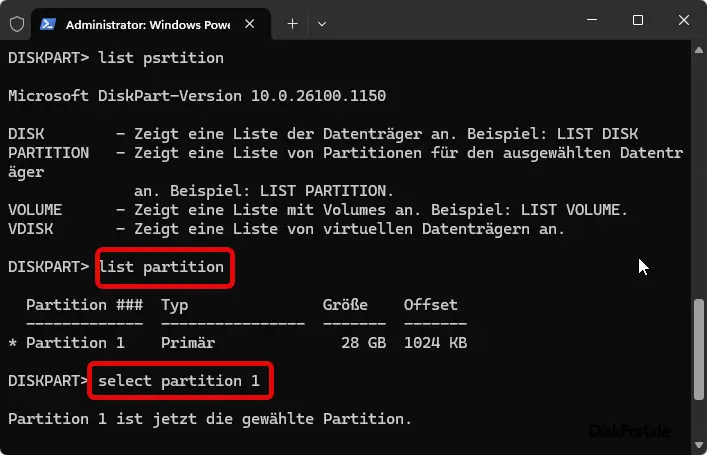 Partition auflisten