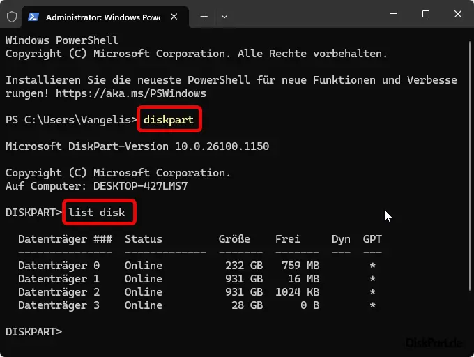 USB Stick mit Diskpart formatieren
