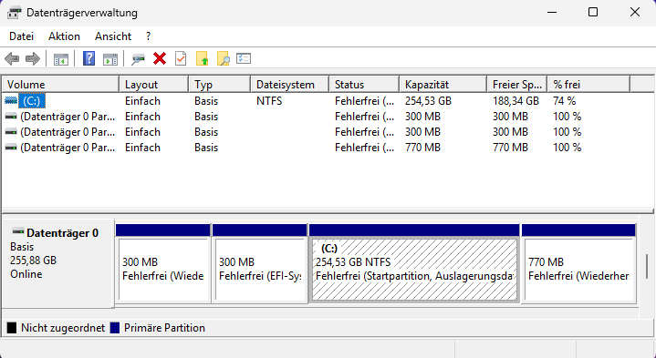 Datenträgerverwaltung Windows 11 M.2 SSD partitionieren