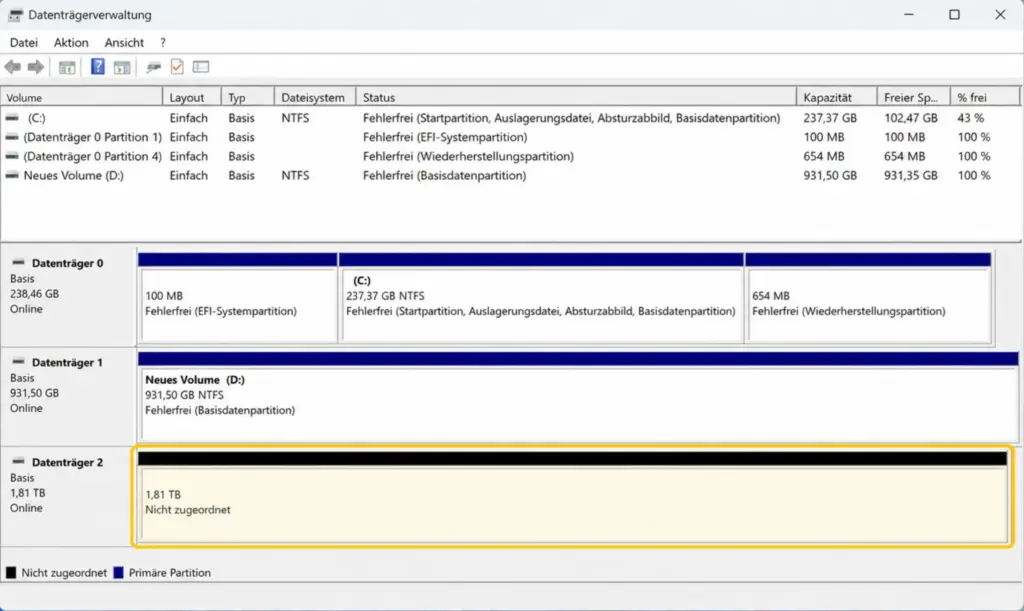 Externe Festplatte wird nicht erkannt Datenträgerverwaltung Windows 11 – externe Festplatte ohne Laufwerksbuchstaben zuweisen