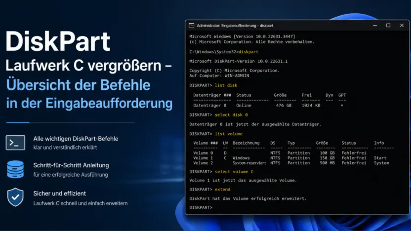 DiskPart Laufwerk C vergrößern
