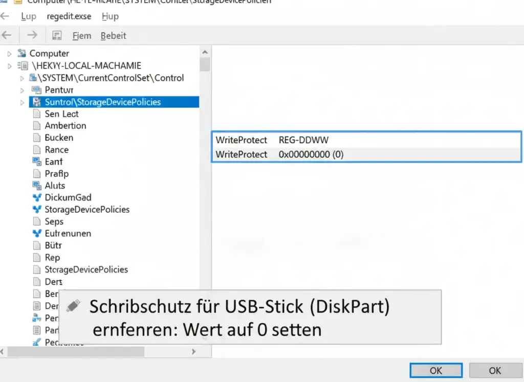 DiskPart Fehlercodes: Die 10 wichtigsten Meldungen und ihre Lösung 3 Regedit StorageDevicePolicies WriteProtect Wert auf 0 setzen für DiskPart Schreibschutz entfernen