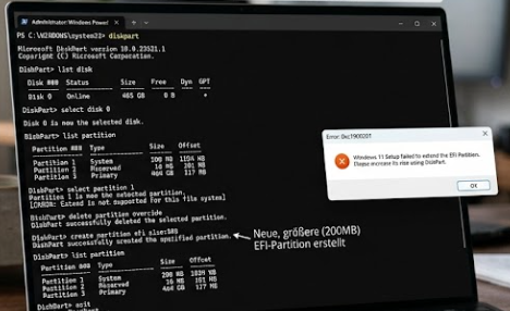 0xc1900201 Windows 11 – Systemreservierte Partition konnte nicht aktualisiert werden: 7 Lösungen 3 0xc1900201 Windows 11 EFI Partition mit DiskPart erweitern