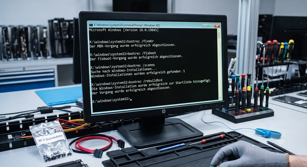 Eine erforderliche Laufwerkspartition fehlt – 6 Lösungen die wirklich funktionieren 4 Bootrec Befehle in der Windows Wiederherstellungsumgebung mit erfolgreicher Ausgabe