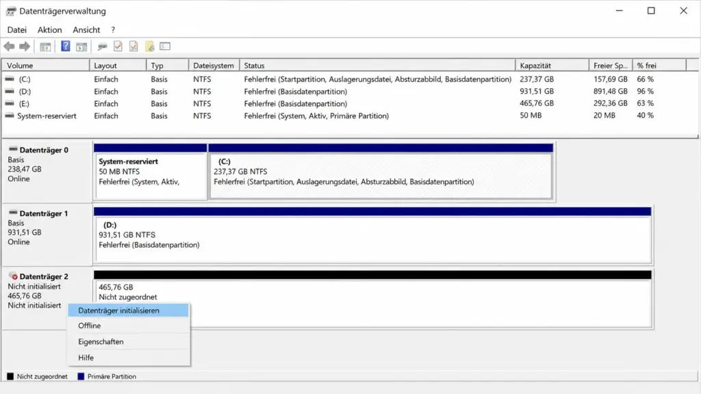 Festplattenpartition konnte nicht formatiert werden – Fehler 0x8004242d beheben (8 Lösungen) 4 Datenträgerverwaltung mit einer externen Festplatte, die als Nicht initialisiert angezeigt wird