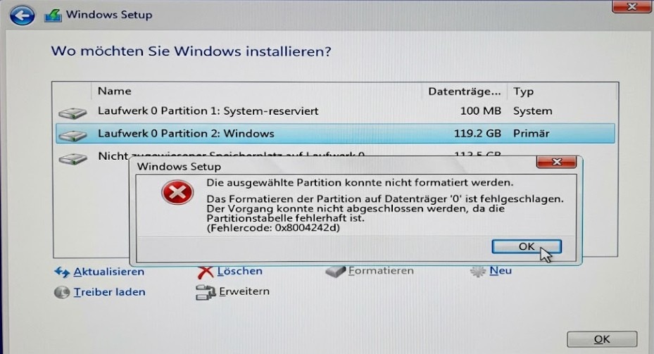 Festplattenpartition konnte nicht formatiert werden – Fehler 0x8004242d beheben (8 Lösungen) 2 Die Festplattenpartition konnte nicht formatiert werden