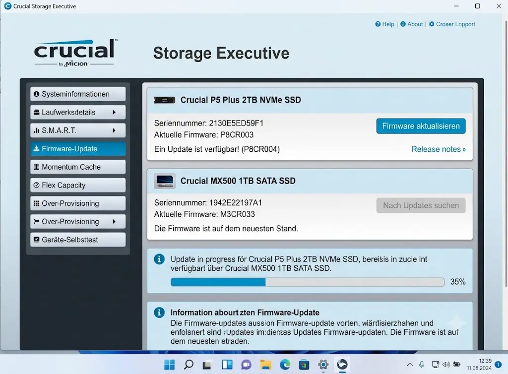 SSD Firmware aktualisieren mit Crucial Storage Executive