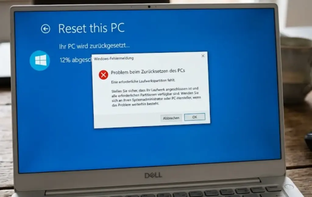 Eine erforderliche Laufwerkspartition fehlt – 6 Lösungen die wirklich funktionieren 2 Windows Fehlermeldung Eine erforderliche Laufwerkspartition fehlt während des PC Resets