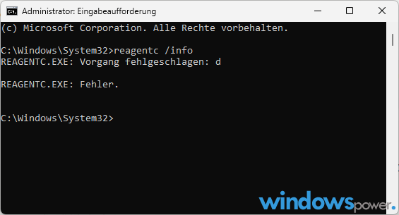 reagentc Fehler beheben Eingabeaufforderung zeigt REAGENTC.EXE Operation failed mit Fehlercode